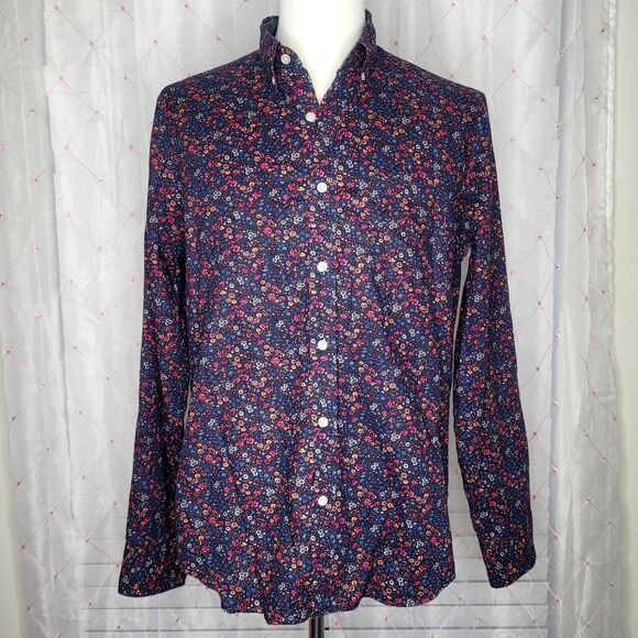 J. Crew‎ Men's Blue Floral Long Sleeve Button Down Shirt Preppy Classic Large - Picture 2 of 8